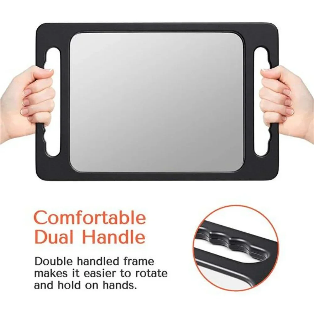 Unbreakable Hand Mirror with Double Handle - Large Handheld Barber Mirror
